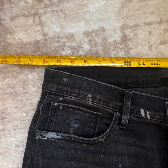 Hudson Jeans Distressed Zack Skinny Stretch Denim in Black w/ Paint & Rips, 36 - Picture 5 of 6